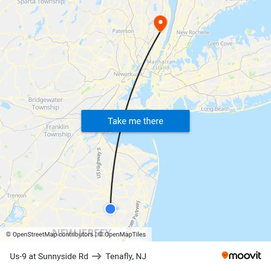 Us-9 at Sunnyside Rd to Tenafly, NJ map