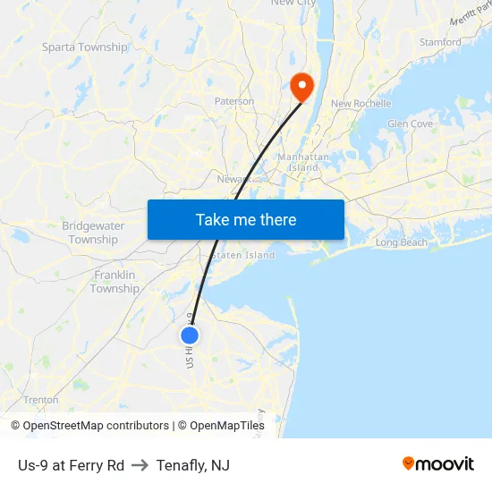 Us-9 at Ferry Rd to Tenafly, NJ map