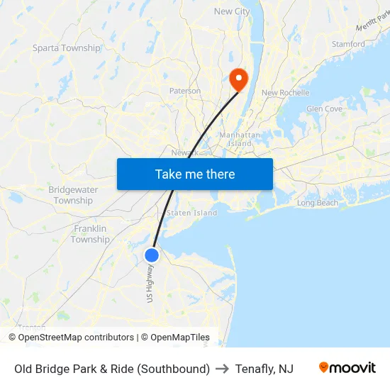 Old Bridge Park & Ride (Southbound) to Tenafly, NJ map