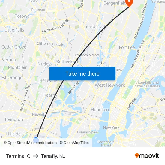 Terminal C to Tenafly, NJ map