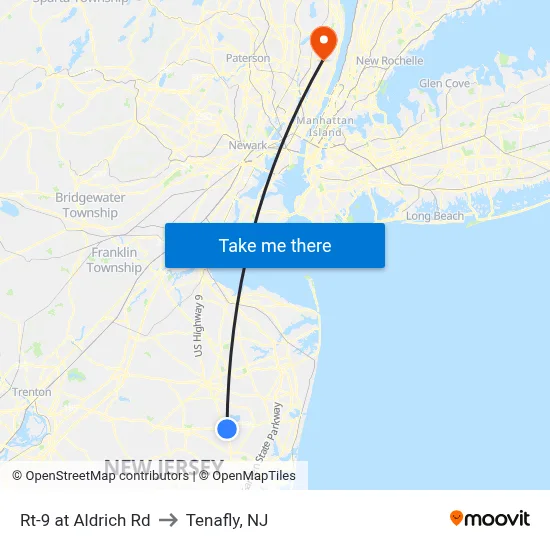 Rt-9 at Aldrich Rd to Tenafly, NJ map