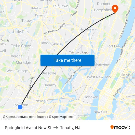 Springfield Ave at New St to Tenafly, NJ map