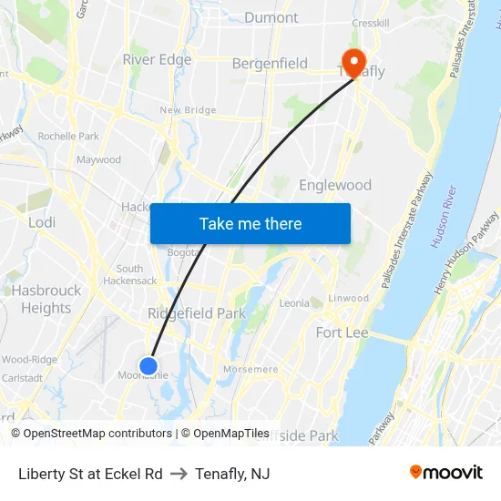 Liberty St at Eckel Rd to Tenafly, NJ map