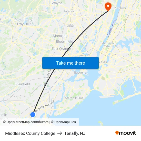 Middlesex County College to Tenafly, NJ map
