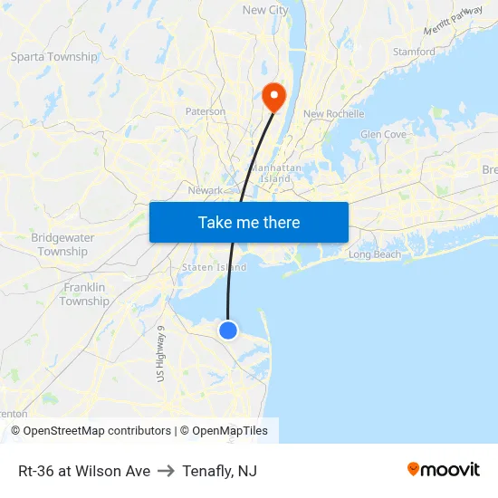 Rt-36 at Wilson Ave to Tenafly, NJ map