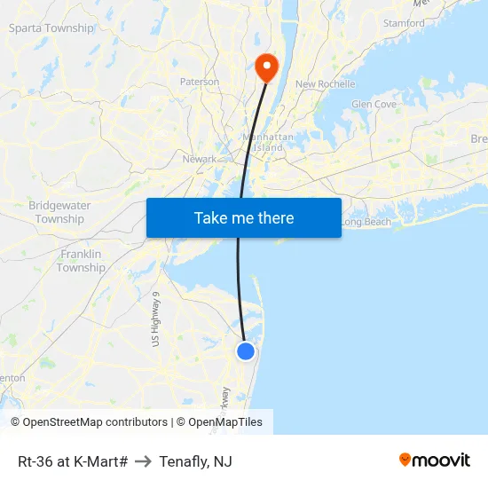 Rt-36 at K-Mart# to Tenafly, NJ map