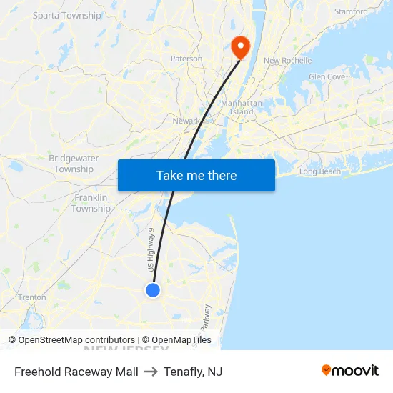 Freehold Raceway Mall to Tenafly, NJ map