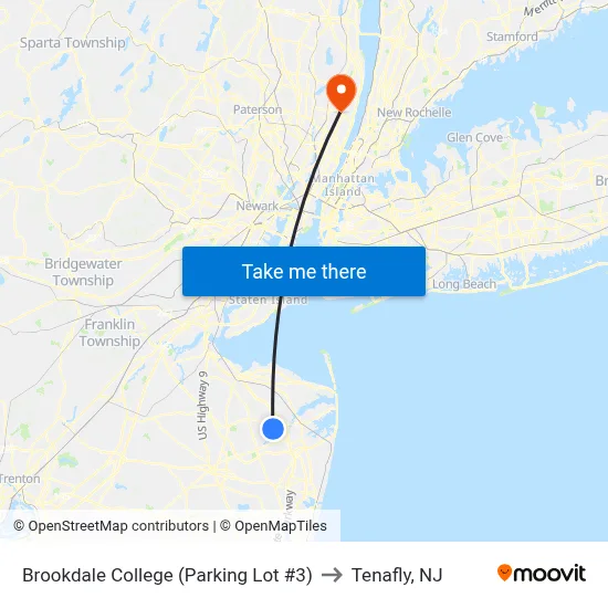 Brookdale College (Parking Lot #3) to Tenafly, NJ map