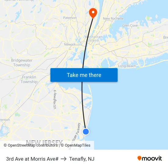 3rd Ave at Morris Ave# to Tenafly, NJ map