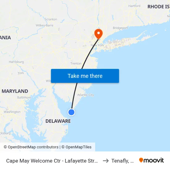Cape May Welcome Ctr - Lafayette Street to Tenafly, NJ map
