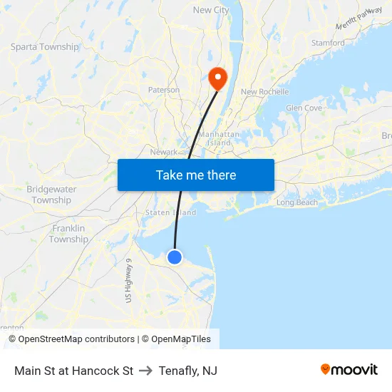 Main St at Hancock St to Tenafly, NJ map
