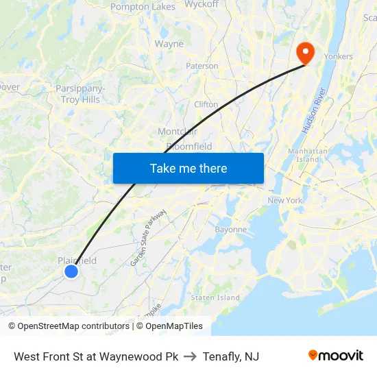 West Front St at Waynewood Pk to Tenafly, NJ map