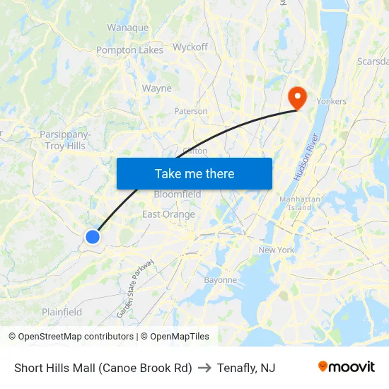 Short Hills Mall (Canoe Brook Rd) to Tenafly, NJ map