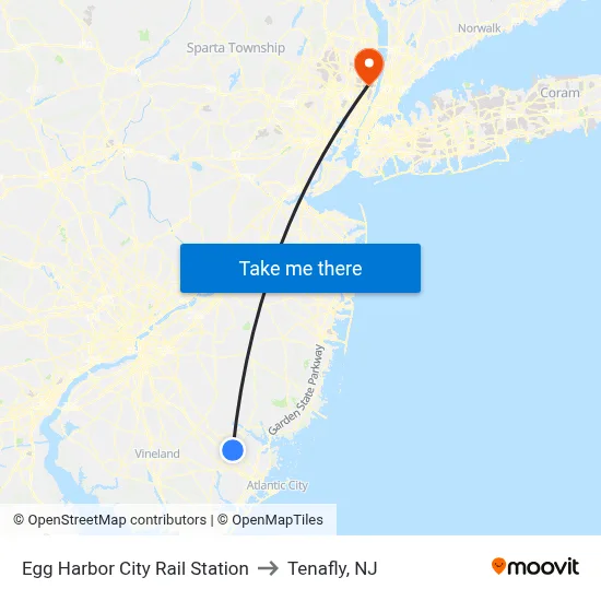 Egg Harbor City Rail Station to Tenafly, NJ map