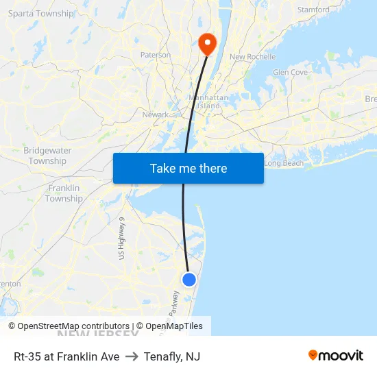 Rt-35 at Franklin Ave to Tenafly, NJ map