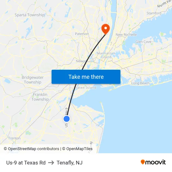 Us-9 at Texas Rd to Tenafly, NJ map