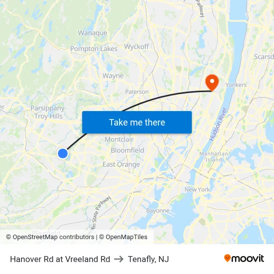 Hanover Rd at Vreeland Rd to Tenafly, NJ map