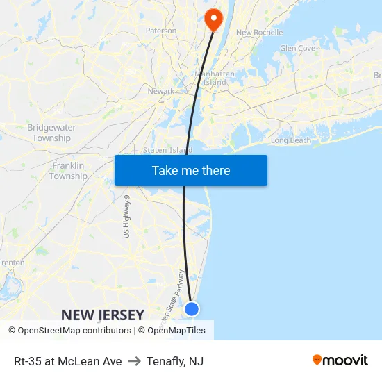 Rt-35 at McLean Ave to Tenafly, NJ map