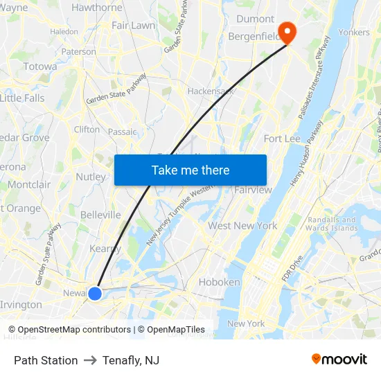 Path Station to Tenafly, NJ map