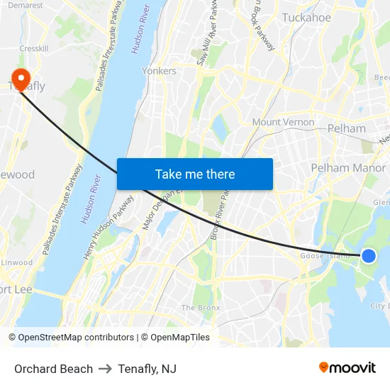 Orchard Beach to Tenafly, NJ map