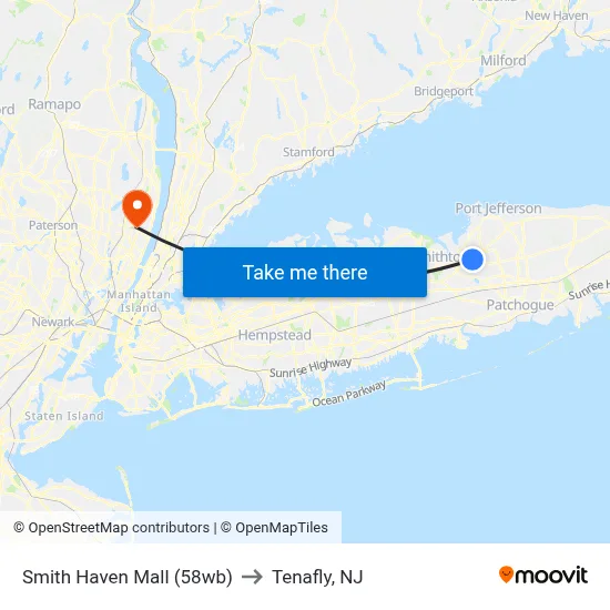 Smith Haven Mall (58wb) to Tenafly, NJ map