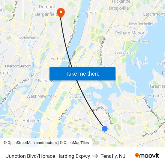 Junction Blvd/Horace Harding Expwy to Tenafly, NJ map