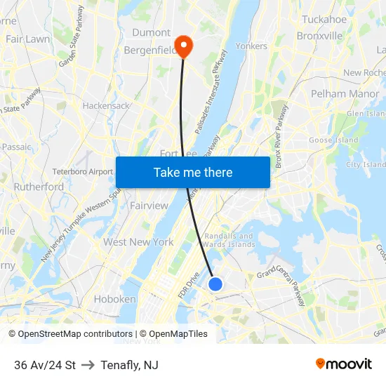 36 Av/24 St to Tenafly, NJ map