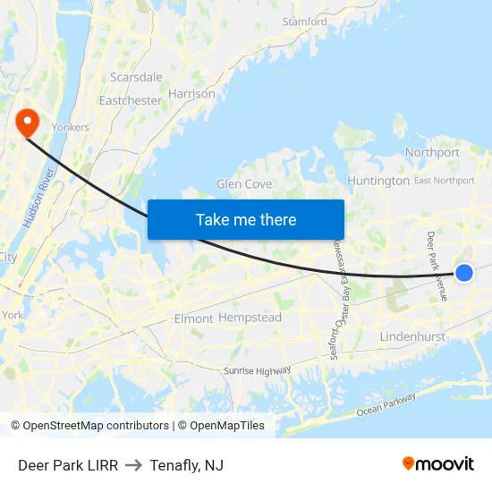 Deer Park LIRR to Tenafly, NJ map
