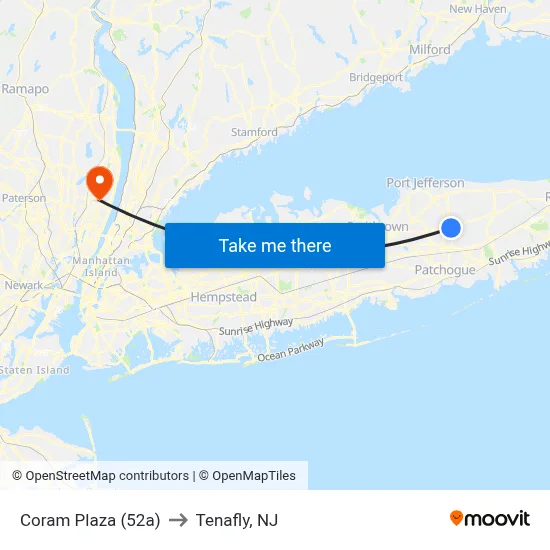 Coram Plaza (52a) to Tenafly, NJ map