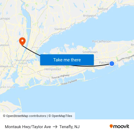Montauk Hwy/Taylor Ave to Tenafly, NJ map