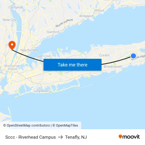 Sccc - Riverhead Campus to Tenafly, NJ map
