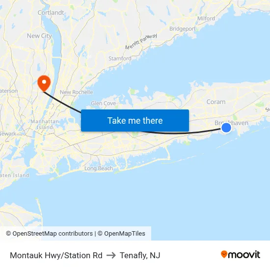 Montauk Hwy/Station Rd to Tenafly, NJ map
