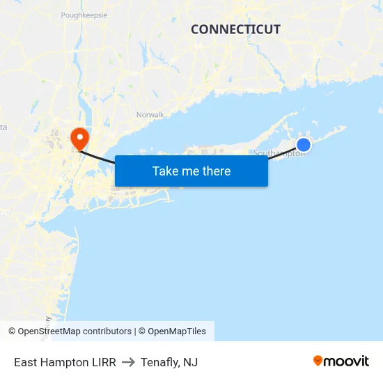 East Hampton LIRR to Tenafly, NJ map