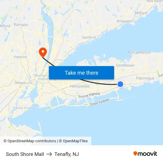 South Shore Mall to Tenafly, NJ map