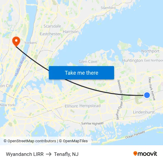 Wyandanch LIRR to Tenafly, NJ map