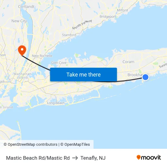 Mastic Beach Rd/Mastic Rd to Tenafly, NJ map