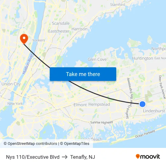 Nys 110/Executive Blvd to Tenafly, NJ map