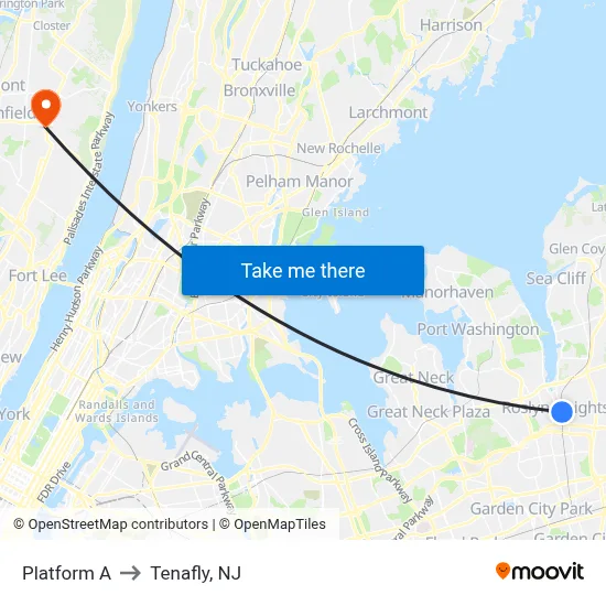Platform A to Tenafly, NJ map