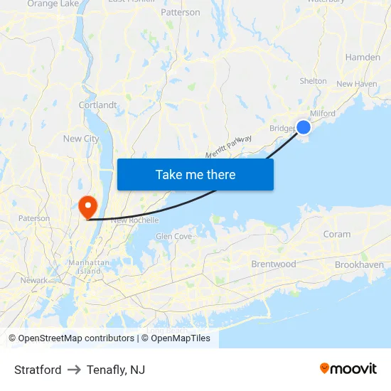 Stratford to Tenafly, NJ map