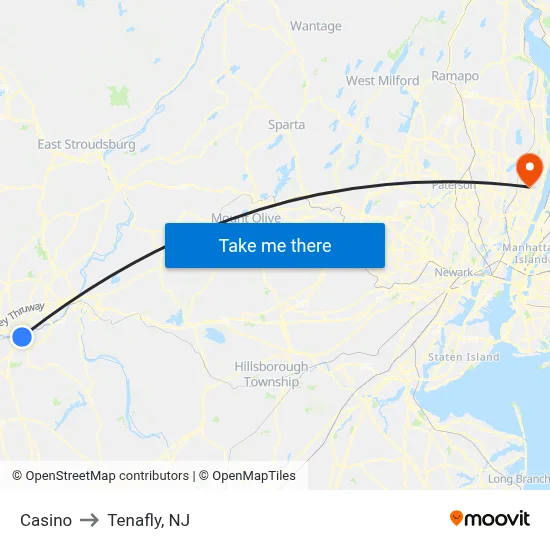 Casino to Tenafly, NJ map