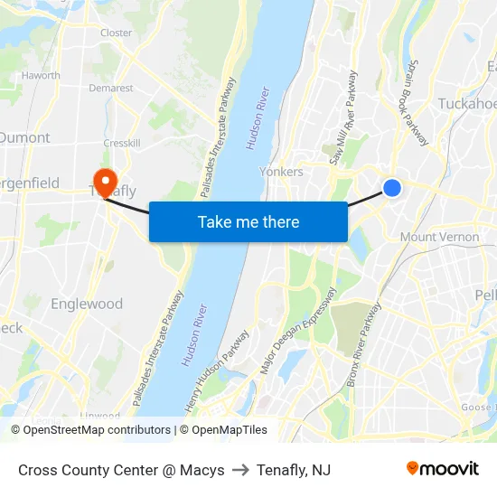 Cross County Center @ Macys to Tenafly, NJ map