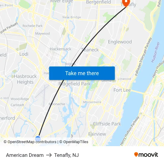 American Dream to Tenafly, NJ map