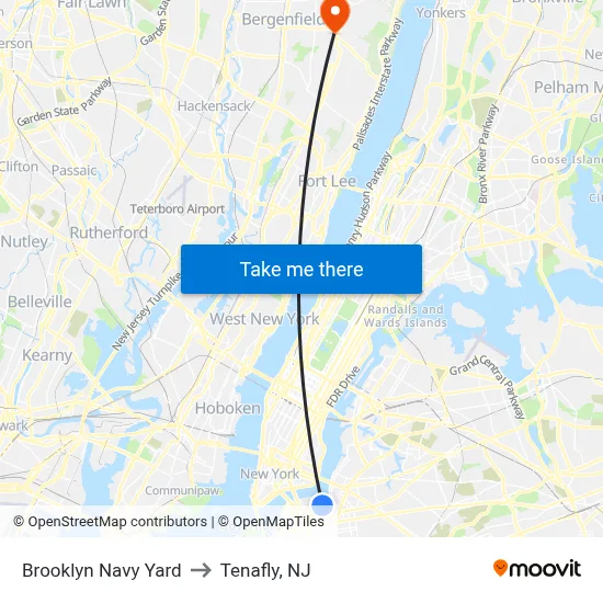 Brooklyn Navy Yard to Tenafly, NJ map