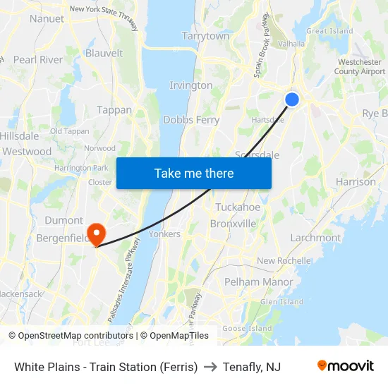 White Plains - Train Station (Ferris) to Tenafly, NJ map