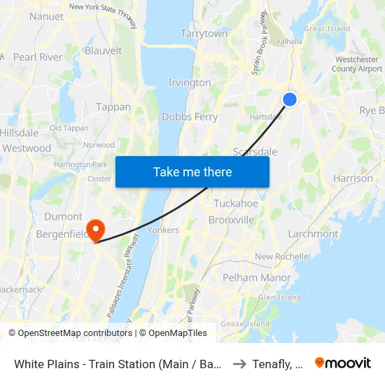White Plains - Train Station (Main / Bank) to Tenafly, NJ map
