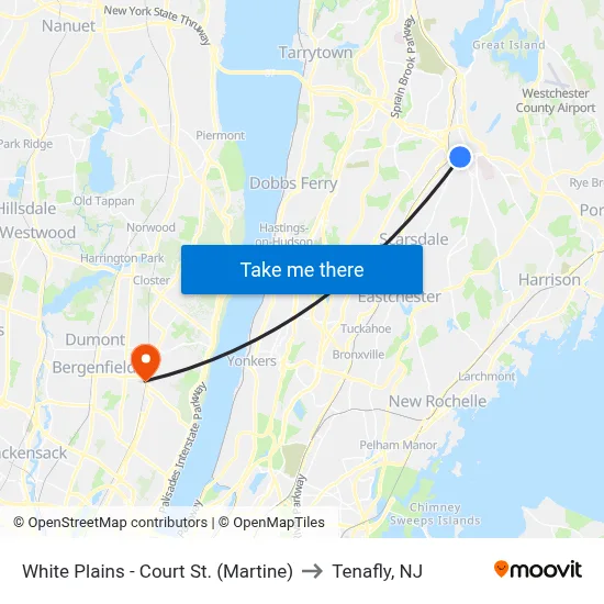 White Plains - Court St. (Martine) to Tenafly, NJ map