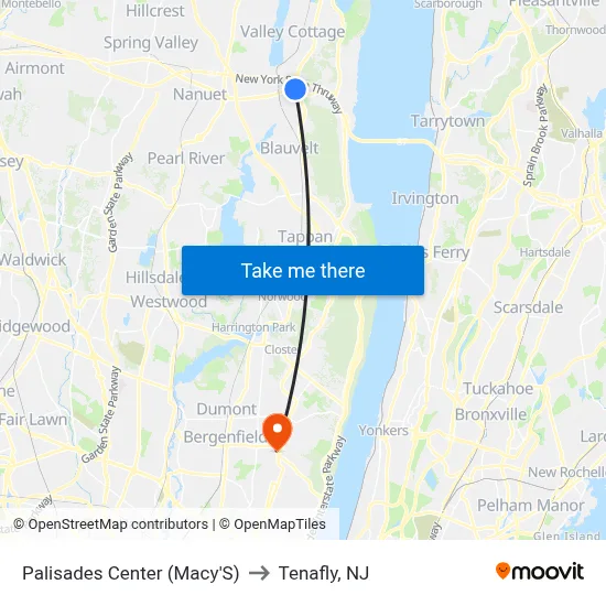 Palisades Center (Macy'S) to Tenafly, NJ map