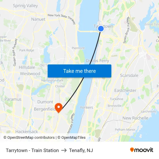 Tarrytown - Train Station to Tenafly, NJ map