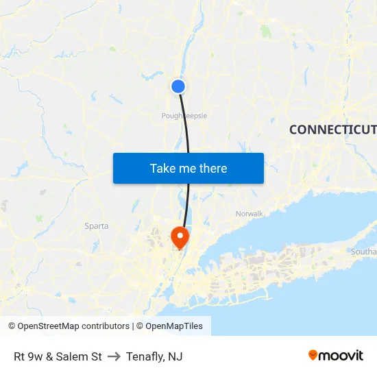 Rt 9w & Salem St to Tenafly, NJ map