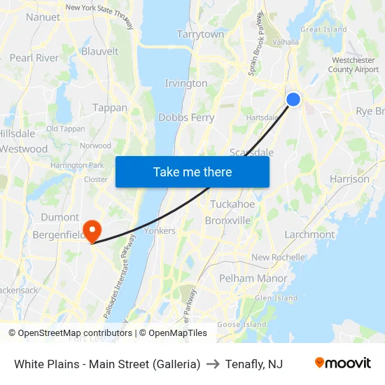 White Plains - Main Street (Galleria) to Tenafly, NJ map